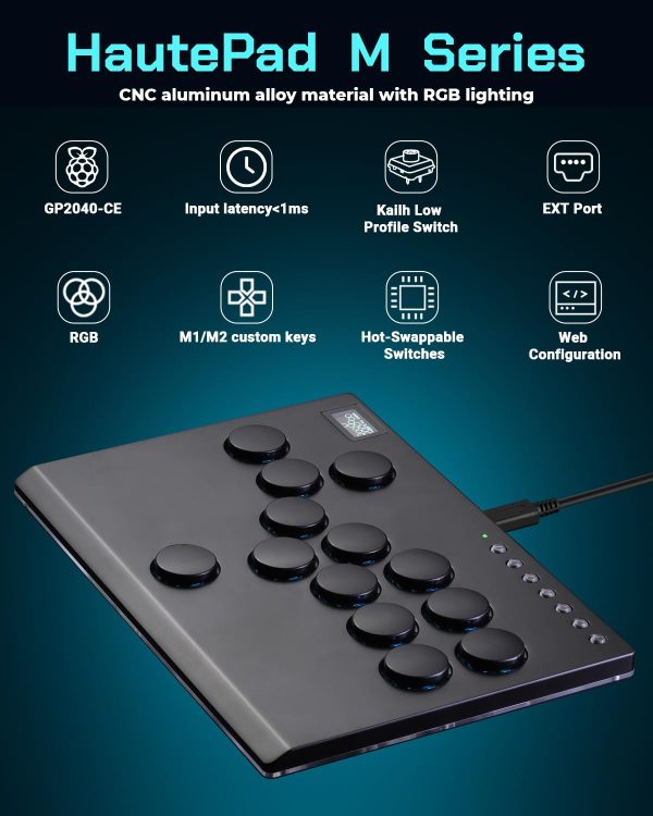 M13 히트박스 올 메탈 아케이드 스틱 13개 키 모두 버튼 컨트롤러 커스텀 RGB 및 터보 기능, PC/Ps3/Ps4/Switch/Steam용 아케이드 파이팅 스틱 - SOCD 지원 (블랙) - 이미지 2