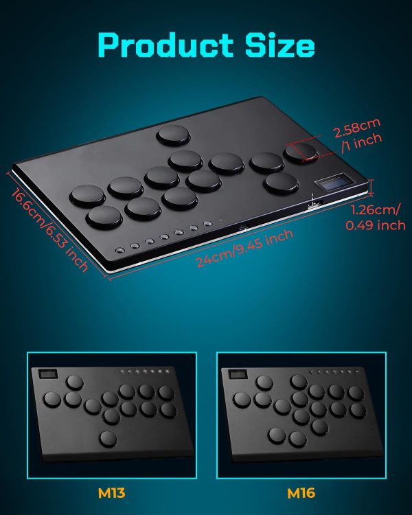 M13 히트박스 올 메탈 아케이드 스틱 13개 키 모두 버튼 컨트롤러 커스텀 RGB 및 터보 기능, PC/Ps3/Ps4/Switch/Steam용 아케이드 파이팅 스틱 - SOCD 지원 (블랙) - 이미지 4