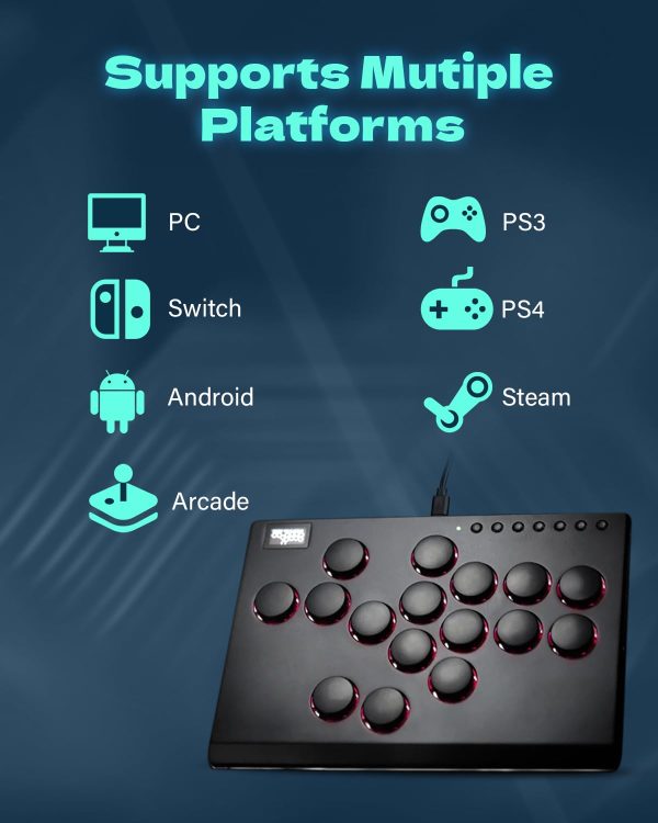 M16 올 메탈 아케이드 스틱 히트박스: 스위치, PC, PS4, PS3, 스팀 데크용 올 버튼 아케이드 컨트롤러 - 터보 및 커스텀 RGB가 지원되는 아케이드 파이트 스틱 조이스틱, 핫 스왑 및 SOCD 지원 - 이미지 2