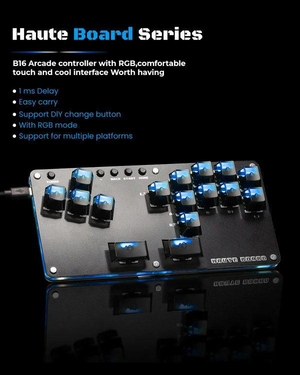 Haute42 B16 Mini Plus 파이트스틱 히트박스 레버리스 컨트롤러 미니 스틱리스 아케이드 스틱 PC/Ps3/Ps4/Switch 아케이드 히트박스 컨트롤러 - 이미지 2